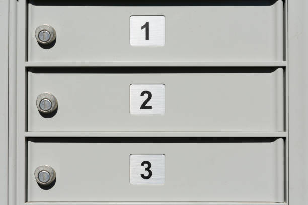 istock Close up. Locked doors of outdoor apartment mailbox 1281901331
