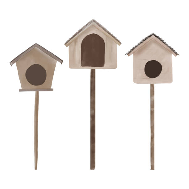 akwarela ilustracja drewnianej kolekcji budek dla ptaków - birdhouse stock illustrations