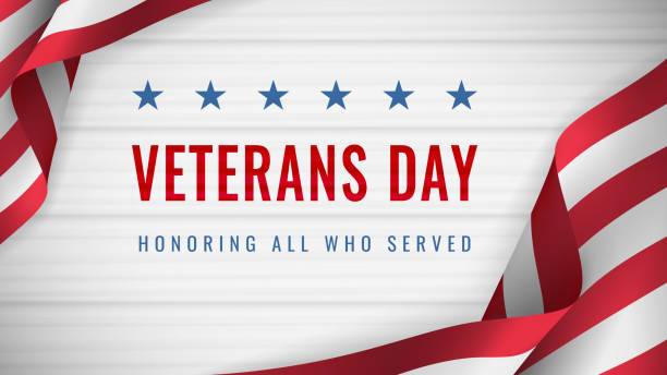 Veterans Day - Honoring All Who Served Poster. Usa veterans day celebration. American national holiday. Invitation template with text and waving us flag on white wooden background Veterans Day - Honoring All Who Served Poster. Usa veterans day celebration. American national holiday. Invitation template with text and waving us flag on white wooden background. Vector illustration military backgrounds stock illustrations