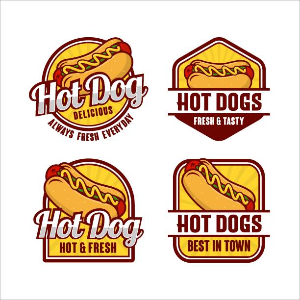 bildbanksillustrationer, clip art samt tecknat material och ikoner med logotypsamling för vektordesign för varmkorv - hotdog