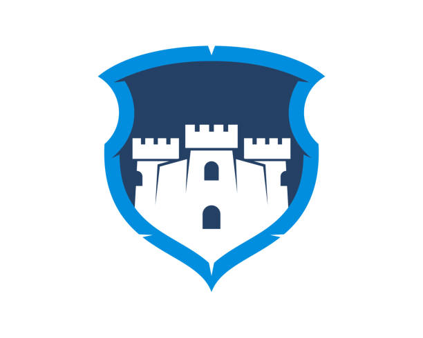 ilustrações, clipart, desenhos animados e ícones de fortaleza dentro do escudo azul - weapon shield european culture security