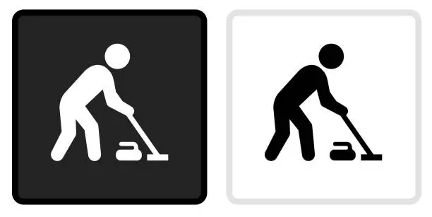 Vector illustration of Curling Icon on  Black Button with White Rollover