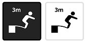 3 Meter Dive Icon on  Black Button with White Rollover