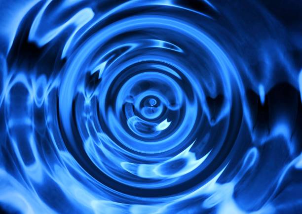 3D illustration of ripples spreading on the blue water surface