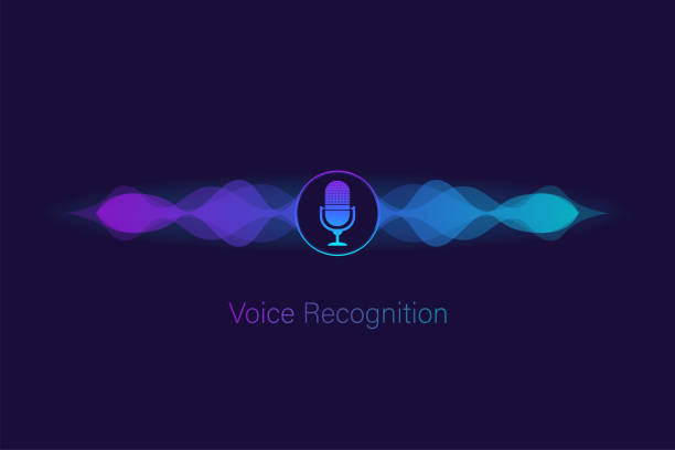 Voice assistant on datk background. Abstract technology background. Abstract light. Vector illustration. Voice assistant on datk background. Abstract technology background. Abstract light. Vector illustration echo-microphone stock illustrations