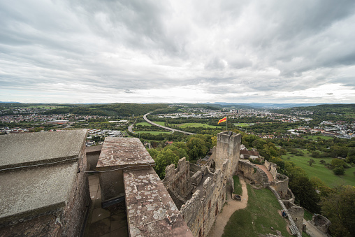 Lörrach, germany, october 18, 2020, cityscape from the city of lörrach in southern germany, view from the ruin rötteln.