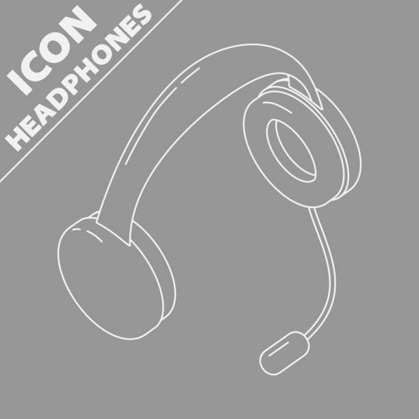 Headphones with microphone. Support service. Isometry 3D line vector icon. vector art illustration