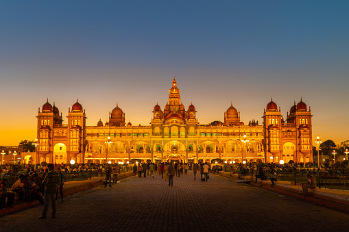 The Mysore Palace Illuminated at Night in Mysore in Southern India a Royal Residence
