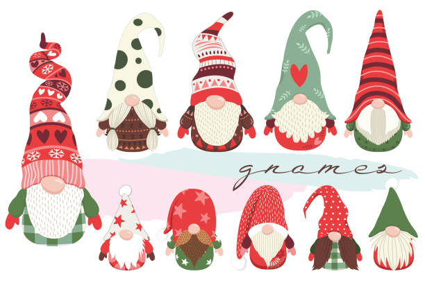 Cute Little Christmas Gnome Collections Set A vector illustration of Cute Little Christmas Gnome Collections Set. Perfect for invitation, web design, scrapbooking, papers, card making, stationery, card and many more. santa claus illustrations stock illustrations