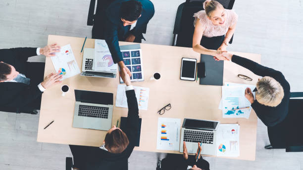 istock Business people group meeting shot from top view 1281942770