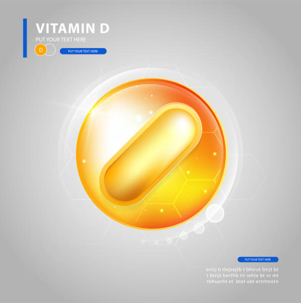 illustrazioni stock, clip art, cartoni animati e icone di tendenza di pillola splendente in oro vitamina d con formula chimica, acido ascorbico. progettazione vettoriale. - backgrounds pill white background capsule