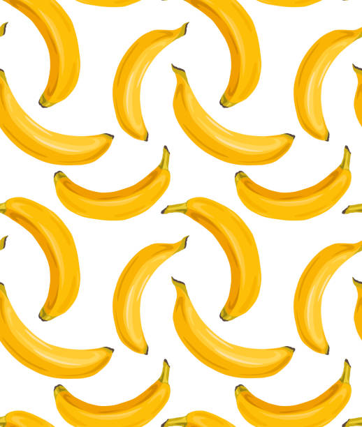istock Cartoon seamless pattern with juicy bananas on a white background. Tropical fruits. Vector pattern 1281945088