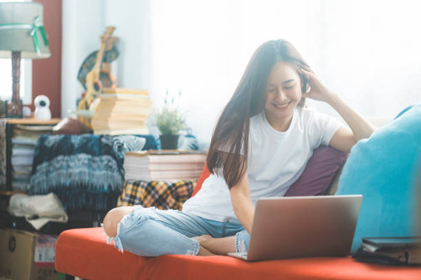 istock Attractive young Asia woman working at home. 1281945581