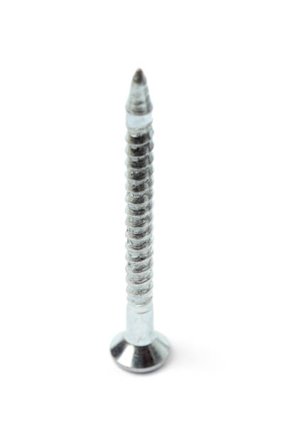 istock Steel screw for plastic dowels, close-up, white background, isolate. 1281946155
