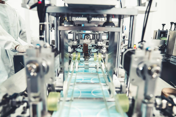 istock Face mask production line in modern factory 1281946261