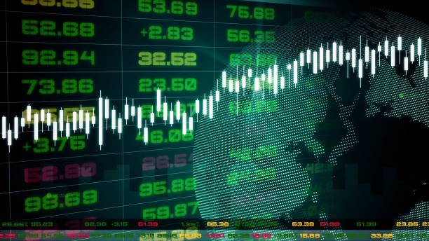 istock Stock exchange market tickers dashboard with graphs and charts 1281947837