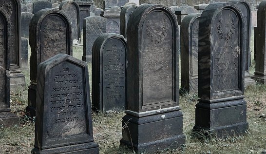 raunschweig, Germany, August 27., 2020: Gravestones in the closed Jewish historical cemetery