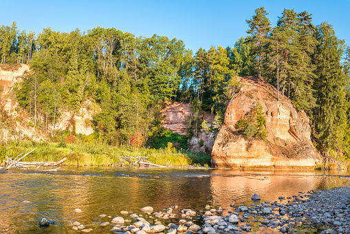 Sand rocks on Amata river in the Gauja National Nature Park of Latvian Republic