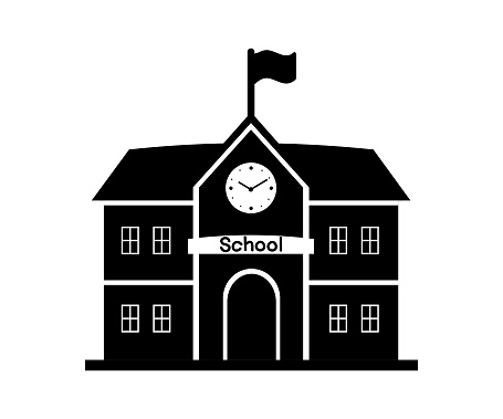 School building icon on white background.