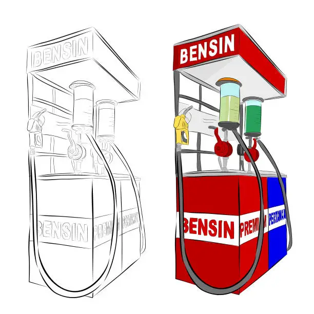 Vector illustration of Hand Draw Sketch, Indonesia Mini Gas Station or usually Called Pertamini, Isolated on White