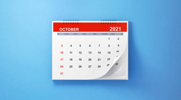 istock 2021 October Calendar On Blue Background 1281964300
