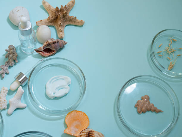 istock Eco-friendly cosmetics, a set of ingredients and bottles 1281964359