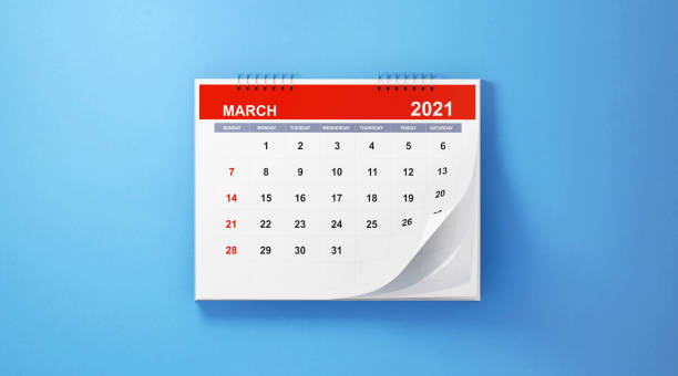 istock 2021 March Calendar On Blue Background 1281964522