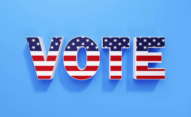 istock Vote Word Textured with American Flag on Blue Background 1281965497