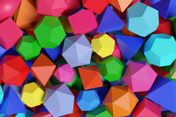 poliedri di diversi colori. solidi platonici. illustrazione 3d. - hexahedron foto e immagini stock