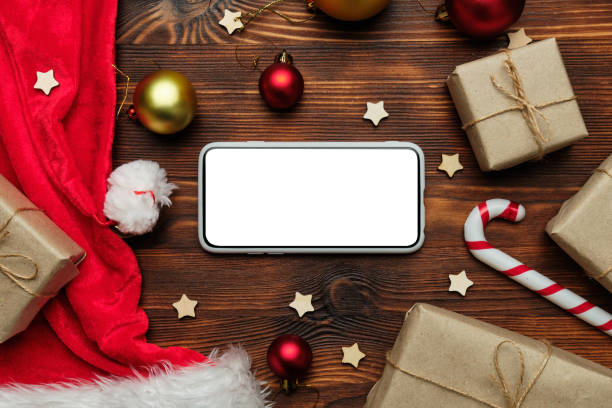 istock Christmas and new year concept with smartphone 1281967891