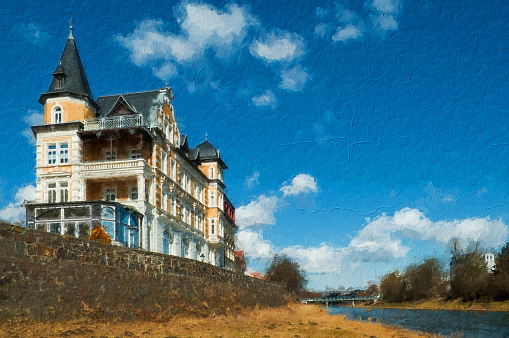 Gera, historic building at the River Elster - appearance like oil paintings