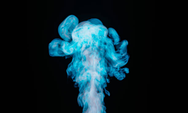 istock White smoke mixed with blue Floats from the bottom up on a black background.3D Rendering 1281972300