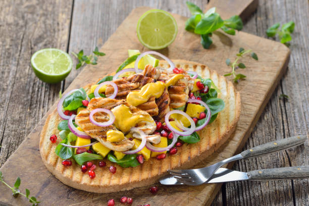 Large fruity toast with chicken and mango
