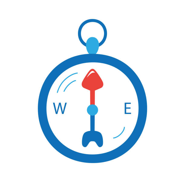 나침반 아이콘 - hiking compass compass rose boy scout stock illustrations