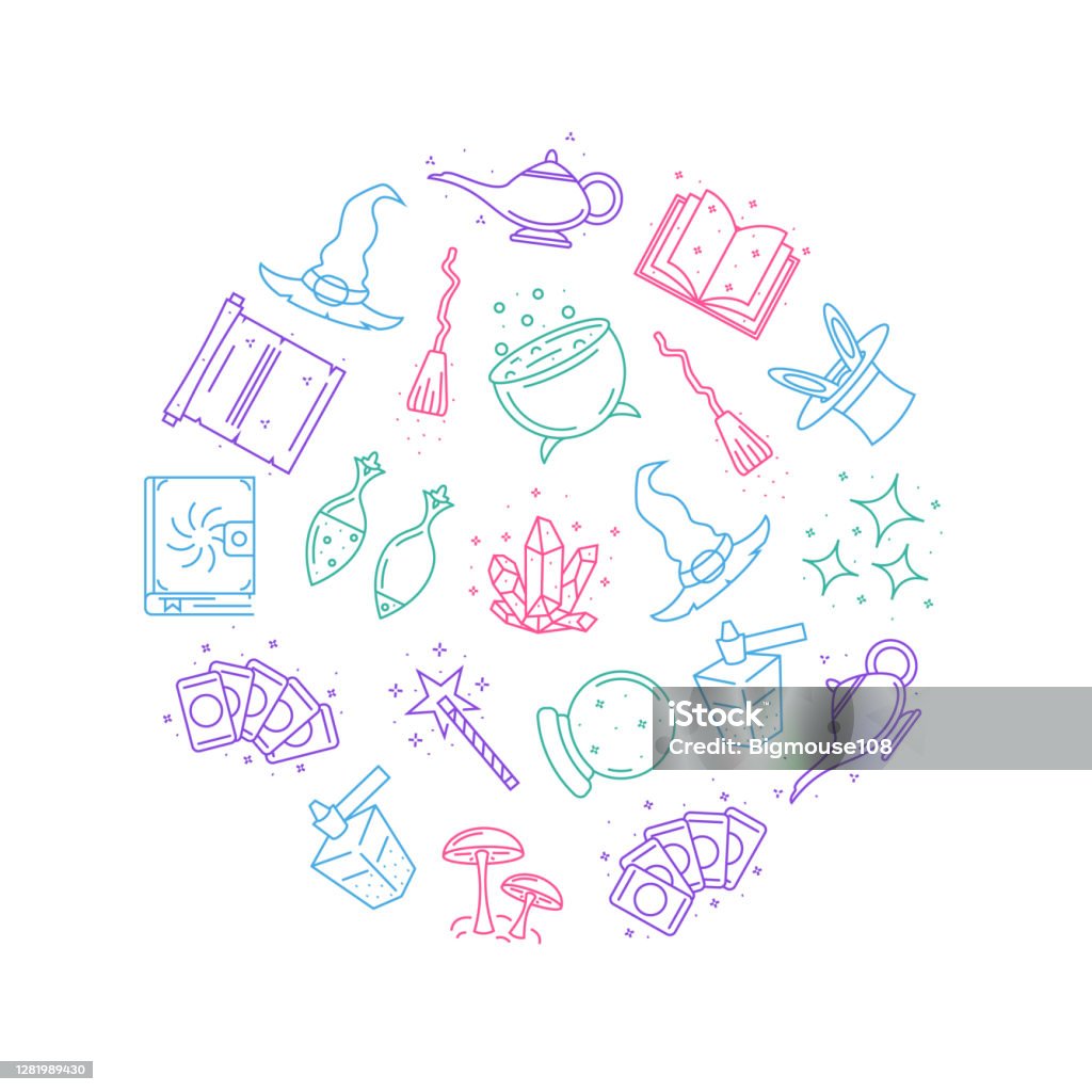 Free Magic Sign Magic Signs Thin Line Concept Round Design Template Banner Vector Stock ...