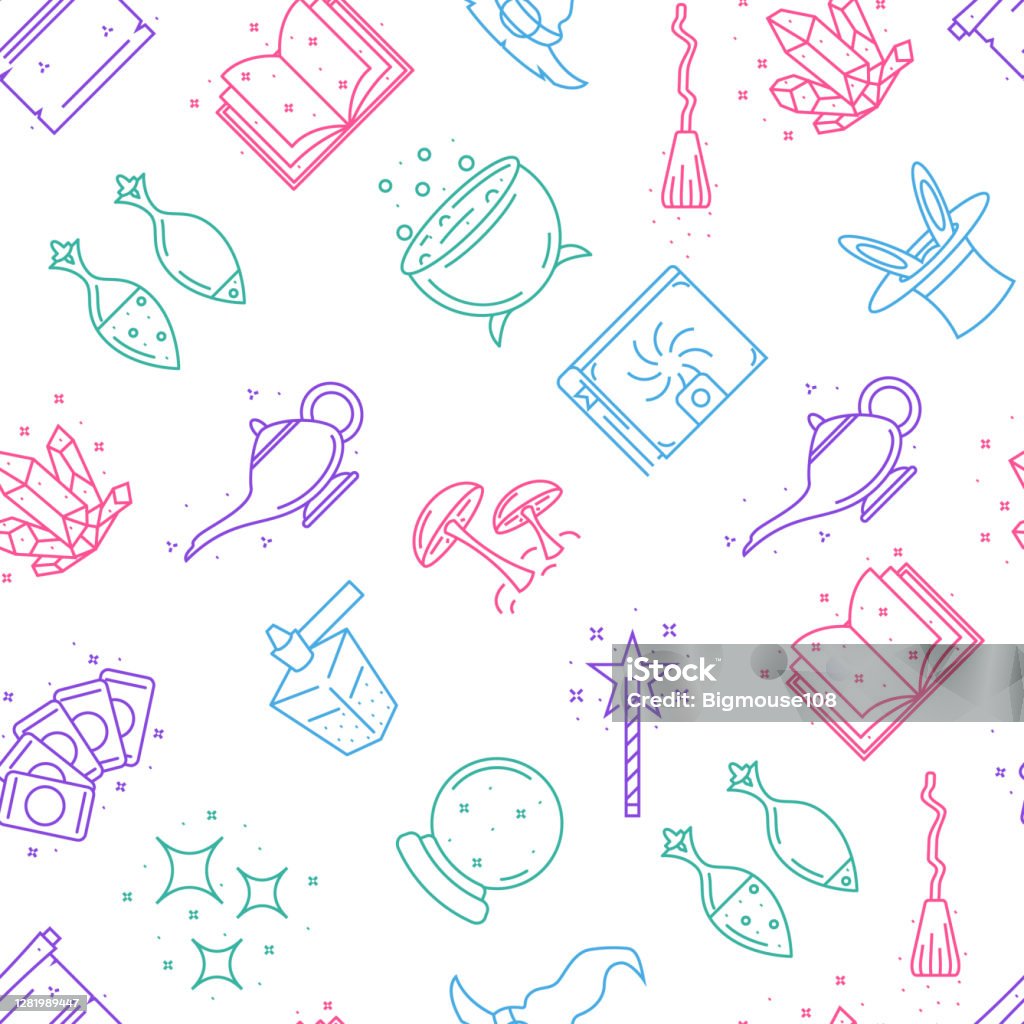 Magic Line Pattern Magic Signs Thin Line Concept Seamless Pattern Background Vector Stock ...