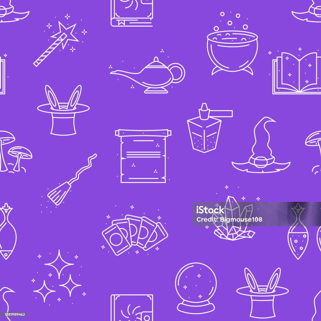 Free Magic Sign Magic Signs Thin Line Concept Seamless Pattern Background Vector Stock ...