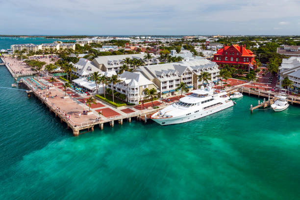 Cruise ship view of the Mallery Square pier at Key West, Florida stock photo