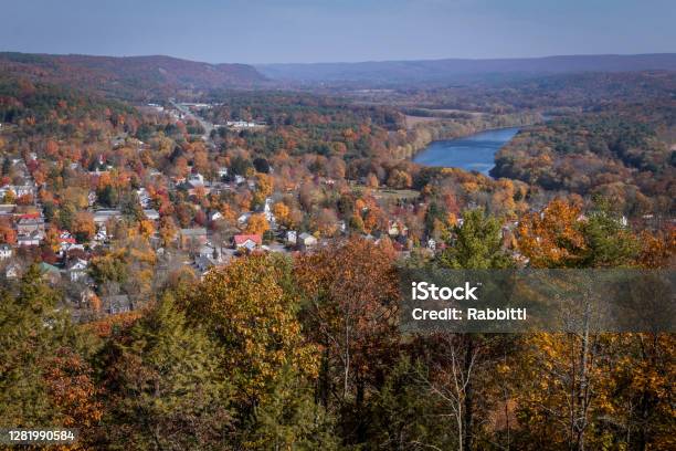 Milford Pa And The Delaware River From Scenic Overlook On A Sunny Fall Day Stock Photo - Download Image Now