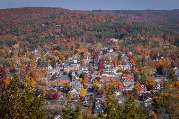 istock Overlooking small town Milford, PA, from scenic overlook on a sunny fall day 1281990753