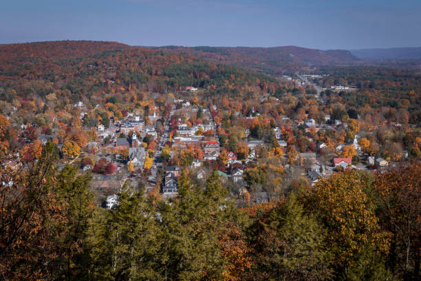 istock Overlooking small town Milford, PA, from scenic overlook on a sunny fall day 1281990776
