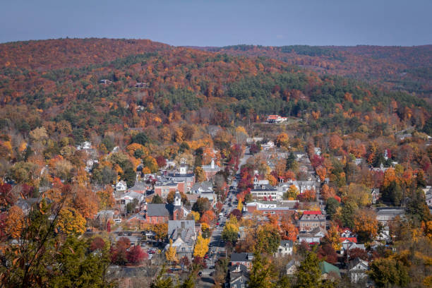 istock Overlooking small town Milford, PA, from scenic overlook on a sunny fall day 1281990777
