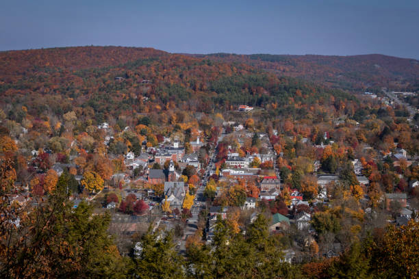 istock Overlooking small town Milford, PA, from scenic overlook on a sunny fall day 1281990785