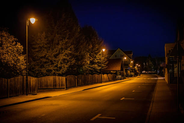 Nobody town street late at night stock photo