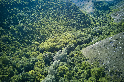 Aerial drone view of cliffs and plains near village Tsipova, Moldova republic of.