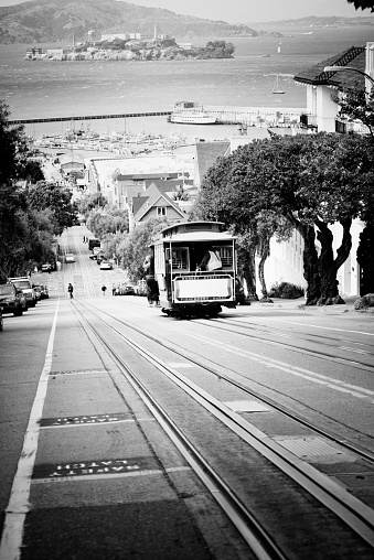 Cable Car on Russian Hill, North Beach, San Francisco. USA.