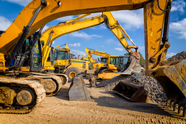 istock Road construction machinery on the construction of highway 1282002967