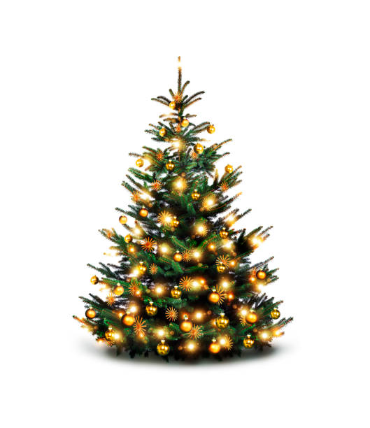istock Colorfully decorated Christmas tree against a white background 1282006187