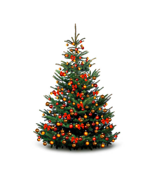 istock Colorfully decorated Christmas tree against a white background 1282006385