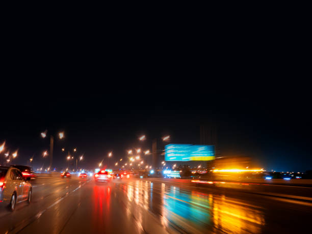 istock Shiny colorful highway reflections after the rain 1282006505